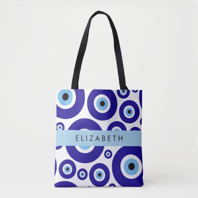 Bolsa Tote Evil Eye, Greek Eye, Turkish Eye, Mati, Your Name (Frente)