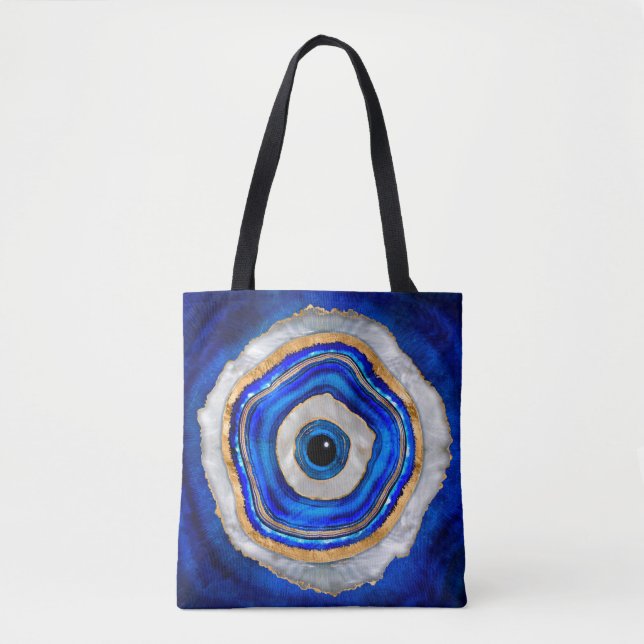 Bolsa Tote Evil Eye Watercolor agate and gold (Frente)
