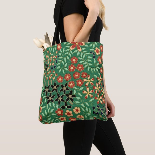 Bolsa Tote Evoke Serenity com nossa Floral Verde Japonesa (Close Up)