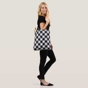 Bolsa Tote exame de búfalo, preto e branco, monograma, xadre