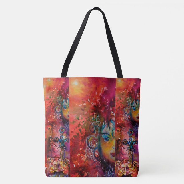 Bolsa Tote EXCALIBUR EPIC SWORD, Lady do Lago Vermelho (Frente)