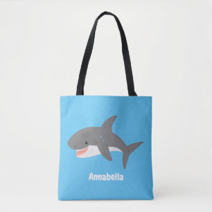 Bolsa Tote Excelente de ilustração animada feliz de tubarã