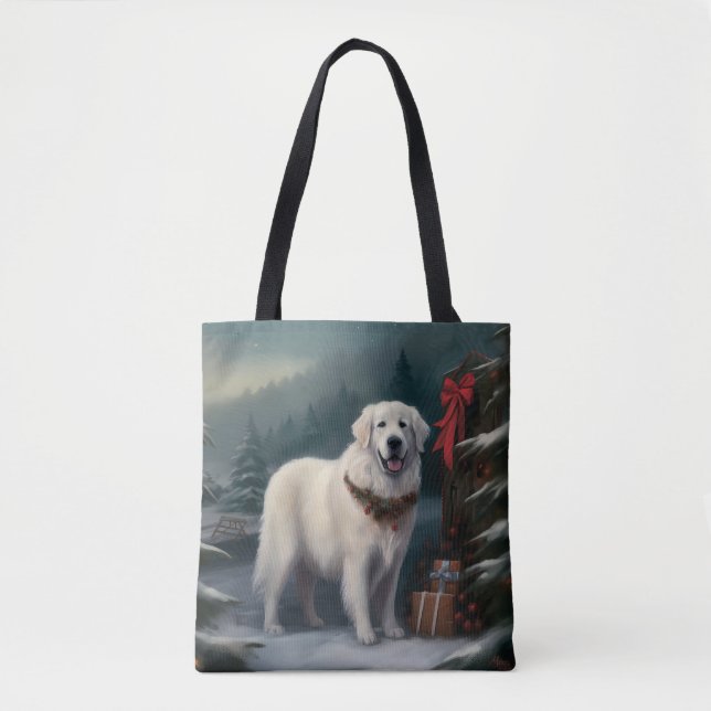 Bolsa Tote Excelente Pirenéus Cão na Neve (Frente)