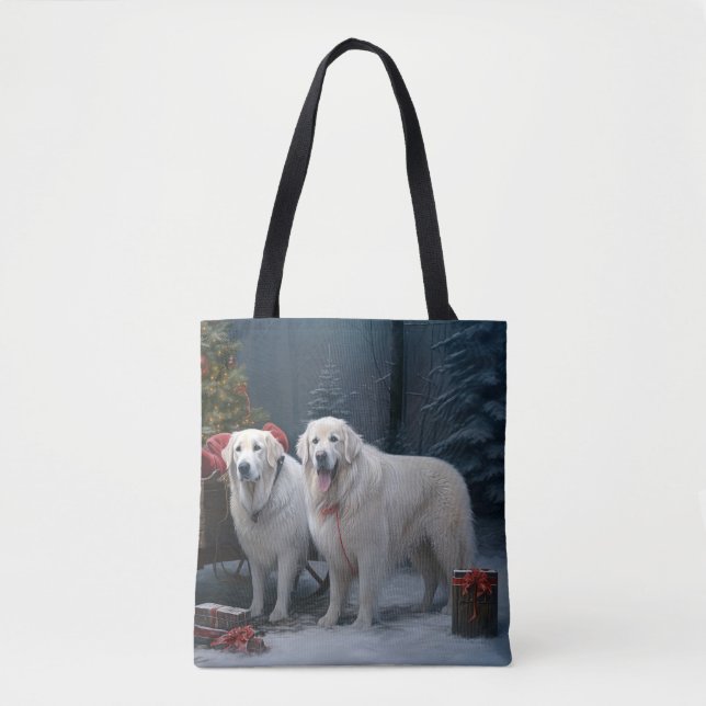 Bolsa Tote Excelente Pirenéus Snowy Sleigh Decência de Natal (Frente)