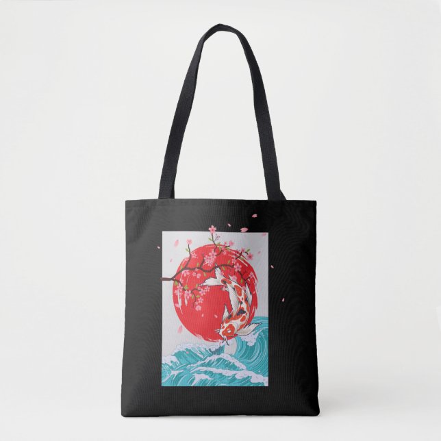 Bolsa Tote Excelente Wave de Kanagawa Japonês Fish Carp Koi (Frente)