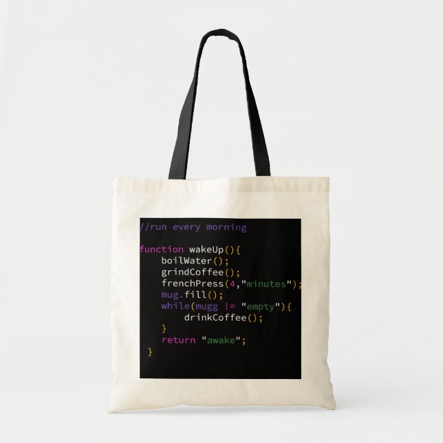 Bolsa Tote Execução Funny JavaScript Developer Coffee (Frente)