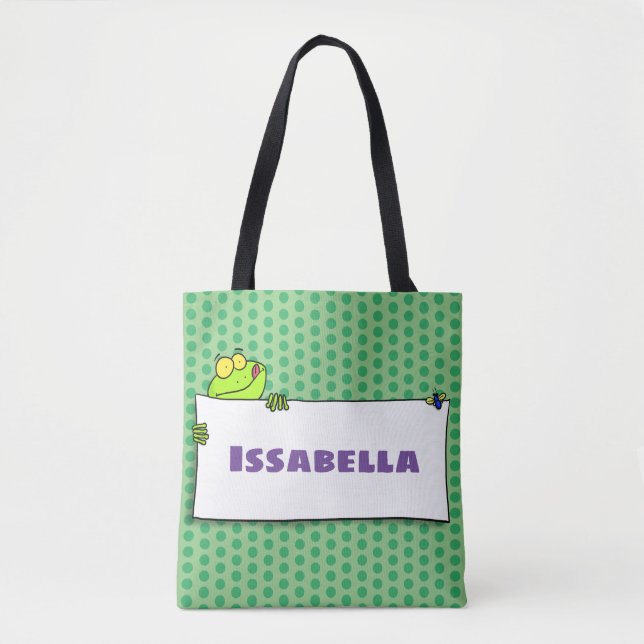 Bolsa Tote Exemplo de desenho animado de sinal verde de sapo (Frente)