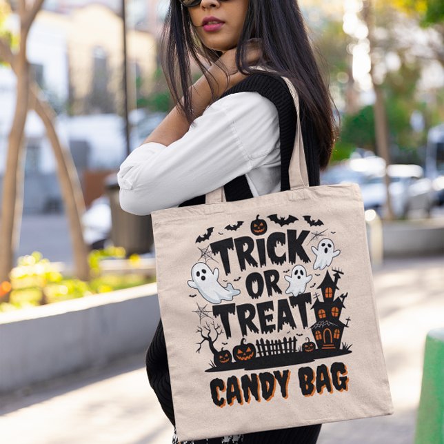 Bolsa Tote Exibição de Halloween com fantasmas, abóboras (Criador carregado)