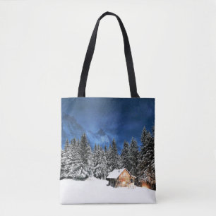 Bolsa Tote Exibição de Montanha de Cabina de Log