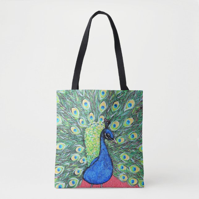 Bolsa Tote Exibindo Pintura de Peacock (Frente)