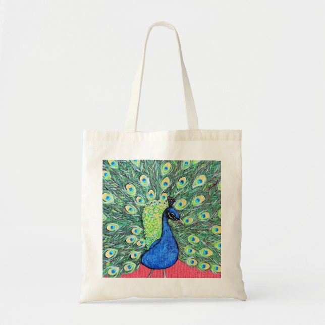 Bolsa Tote Exibindo Pintura de Peacock (Frente)