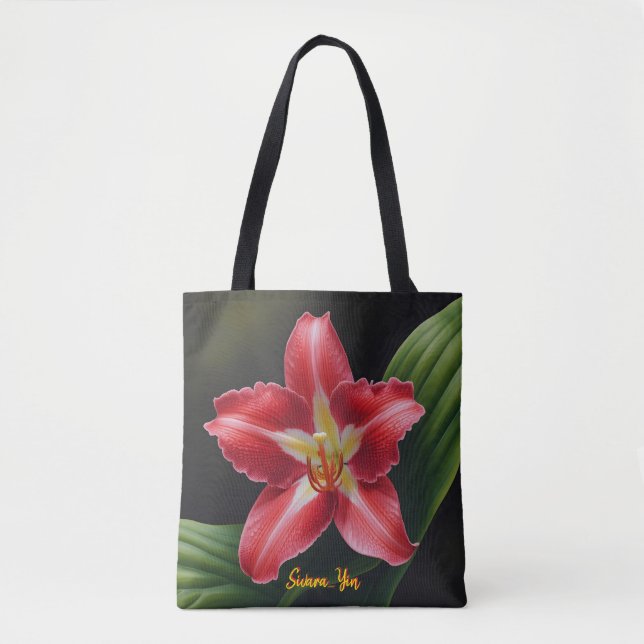 Bolsa Tote Exotic Red Lily Bloom - Luxury Floral Illustration (Frente)