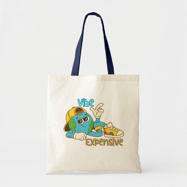 Bolsa Tote Expensive Vibe – Cool Retro Earth Character Design (Frente)