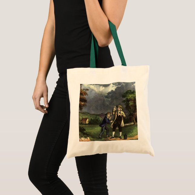 Bolsa Tote Experiência de Benjamin Franklin com Pipa e Relâmp (Frente (produto))