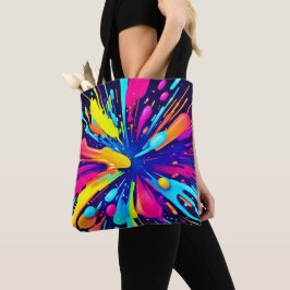 Bolsa Tote Explosão de pintura neon na Canvas escura