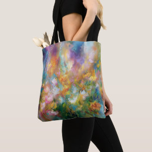 Bolsa Tote Explosão floral cósmica abstrata em cores pastéis