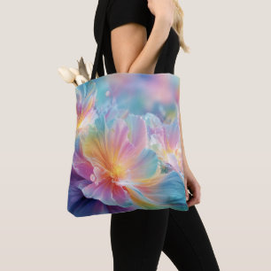 Bolsa Tote Explosão floral cósmica abstrata em pastel