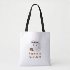 Bolsa Tote Expresse-se – Camiseta de Café Sorridente e Divert