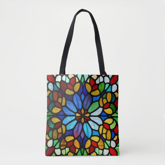Bolsa Tote Exquisite Elegância de Vidro Estido Floral (Frente)