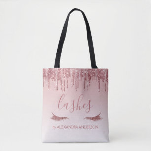 Bolsa Tote Extensão Eyelash Dourada rosa e brilho