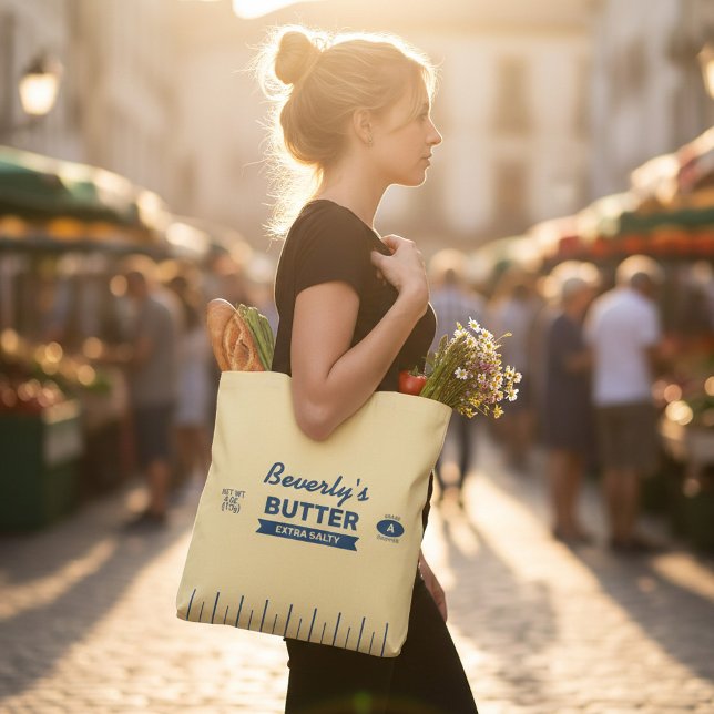 Bolsa Tote Extra Salty Funny Foodie Stick of Butter Yellow (Customize this great butter stick tote for yourself or a foodie friend.)