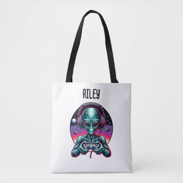 Bolsa Tote Extraterrestre para Alienígenas de jogos sendo per (Frente)