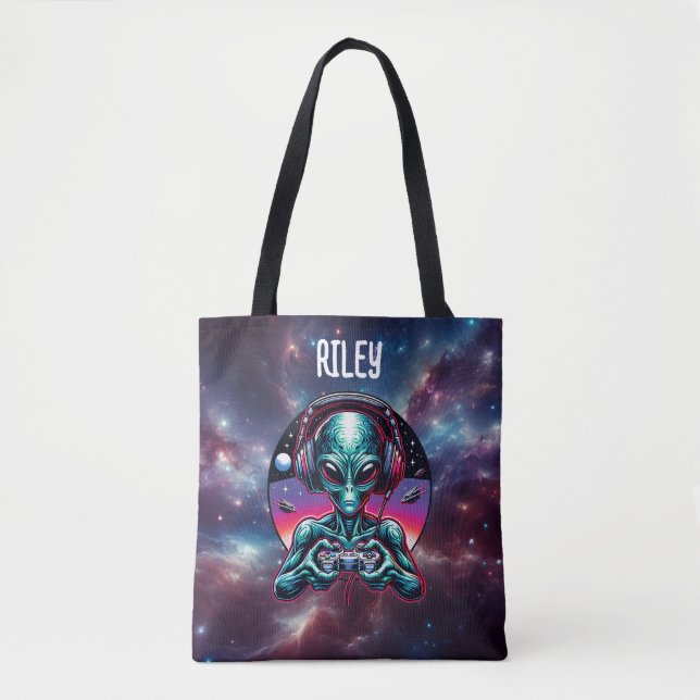 Bolsa Tote Extraterrestre para Alienígenas de jogos sendo per (Frente)
