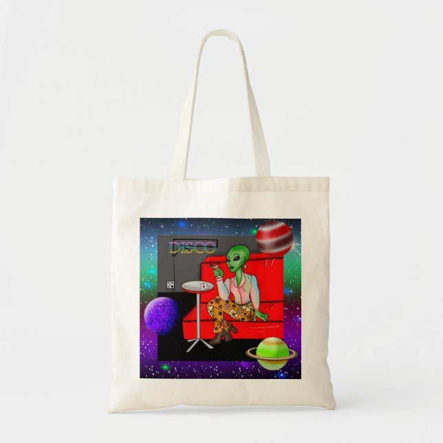 Bolsa Tote Extraterrestre Retro dos Anos 70 na Discoteca (Frente)