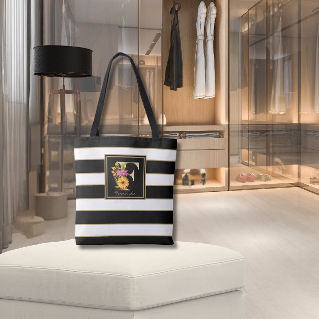 Bolsa Tote F Monograma Floral Dourado | Douradas Bandas branc (Criador carregado)