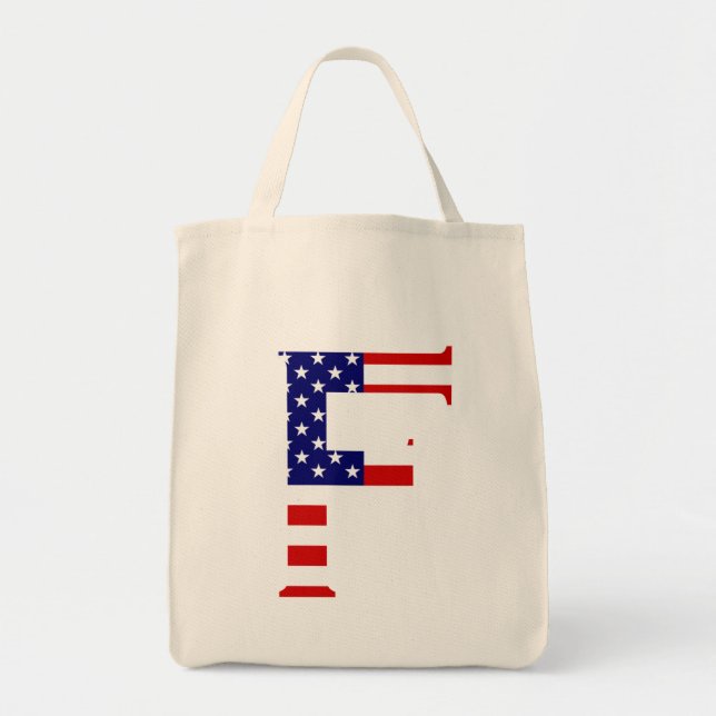 Bolsa Tote F Monograma sobreposto ao gtcnt Flag EUA (Frente)