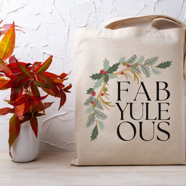 Bolsa Tote Fab-Yule-Ous Natal Moderno Verde, Vermelho e Doura (Criador carregado)