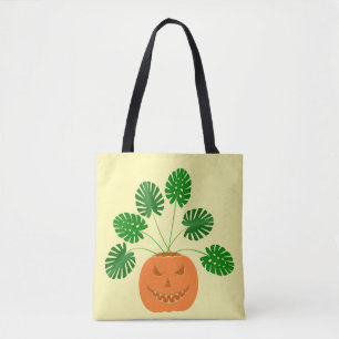 Bolsa Tote Fábrica de Monstera do Halloween em Pumpkin