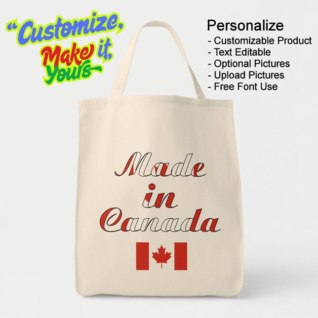 Bolsa Tote Fabricado no Canadá com Saco de Tote Natural Beige (Made in Canada Natural Beige Grocery Tote Bag - Personalize, Customizable & Text Editable.)