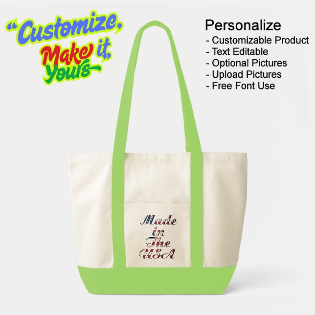 Bolsa Tote Fabricado nos EUA com a Bag Natural & Limão Tote (Made in The USA Natural & Lime Impulse Tote Bag - Personalize, Customizable & Text Editable.
)