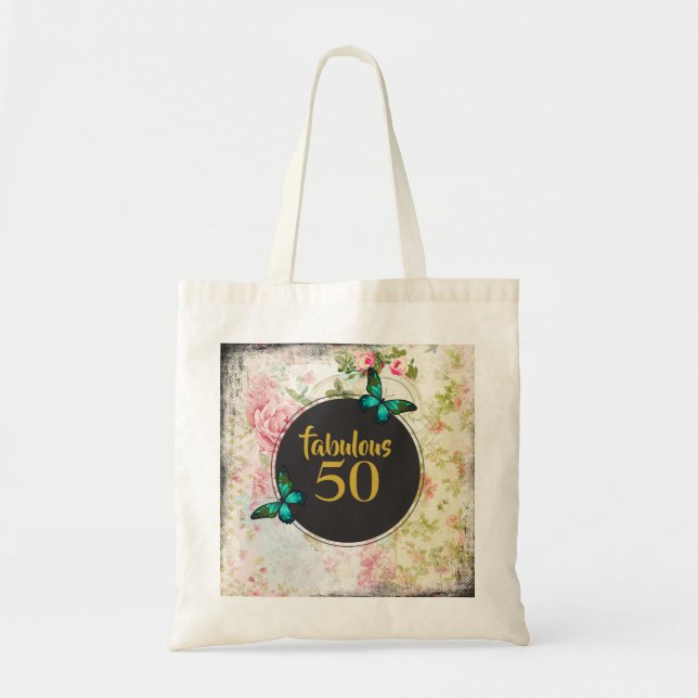 Bolsa Tote Fabulosa borboleta verde 50 na colagem de safra (Frente)