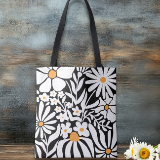 Bolsa Tote Fabulous Floral Black and White Abstract