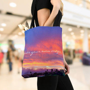 Bolsa Tote Faça Sua Própria Citação Mágica Nuvens Rosa Azul P