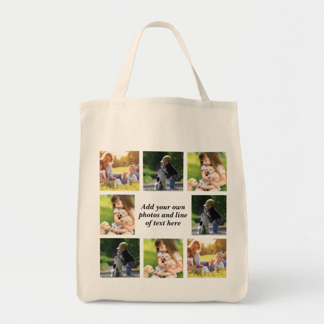 Bolsa Tote Faça sua própria colagem de fotos e texto (Frente)