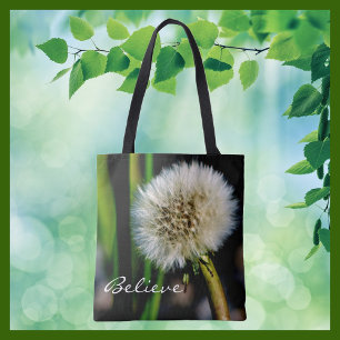 Bolsa Tote Faça um desejo personalizado, acredite, Dandelion