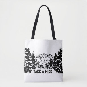 Bolsa Tote Faça uma citação de Hike, paisagem monocromática d