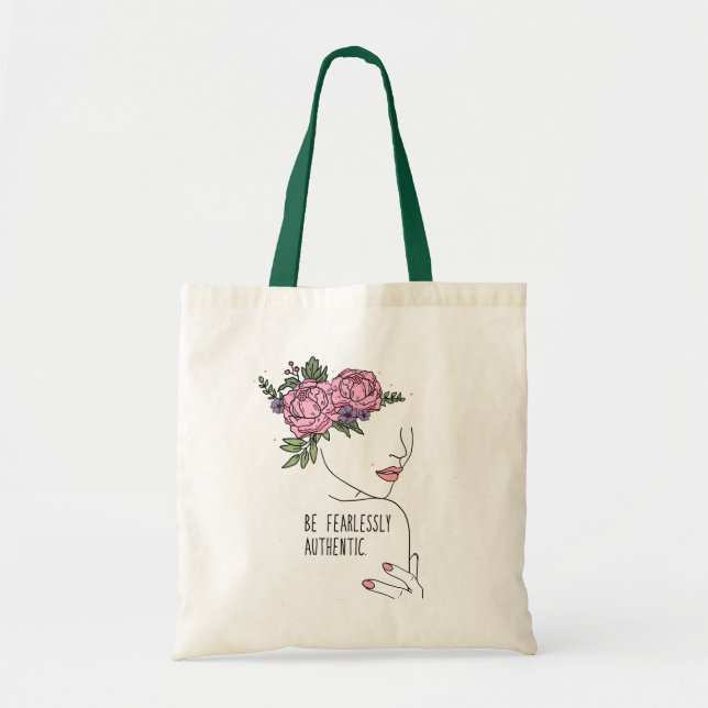 Bolsa Tote Faça uma citação sem medo com flores (Frente)