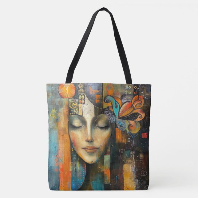 Bolsa Tote Face Colorida Abstrato Artsy (Frente)