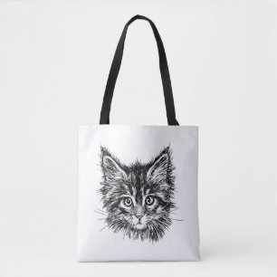 Bolsa Tote Face de Kitten Preta e Branca