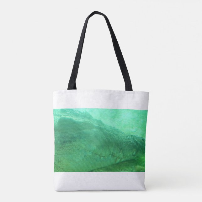 Bolsa Tote Face verde do jacaré num saco de toques de tecido (Verso)