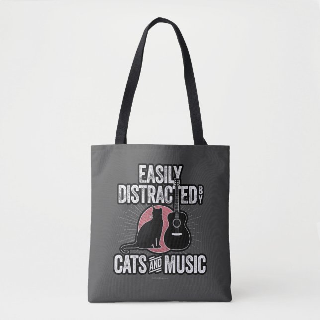 Bolsa Tote Fácil distração de gatos e música (Frente)