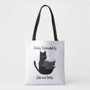 Bolsa Tote Fácil Distração Por Gatos E Livros, Presente De
