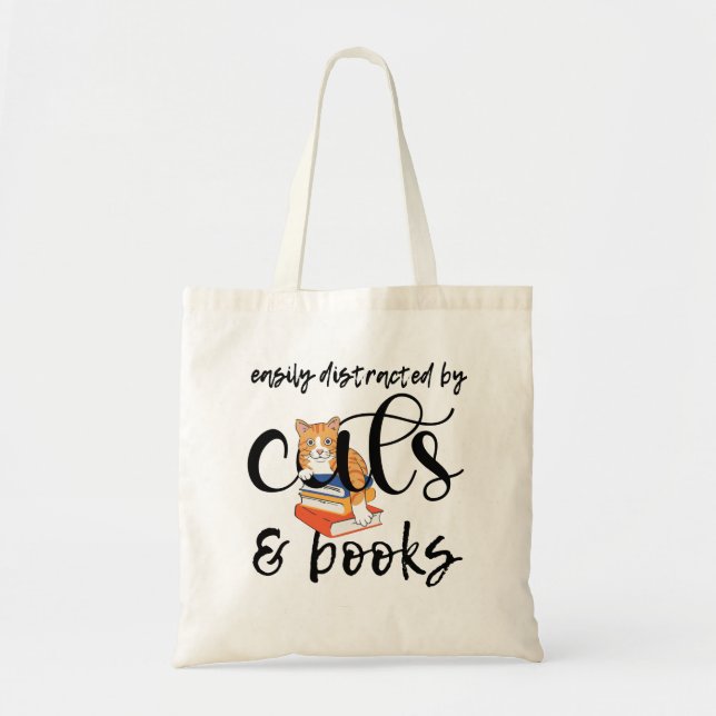BOLSA TOTE FÁCIL DISTRIBUIÇÃO POR GATOS E LIVROS (Frente)