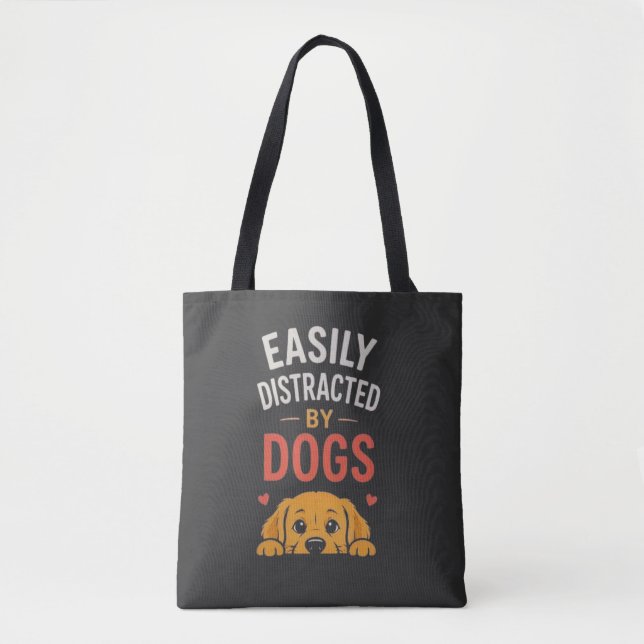 Bolsa Tote Facilmente Distraído Por Cães Design Divertido Par (Frente)