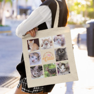 Bolsa Tote Facilmente Distraído por Colagem de Fotos de Gatos