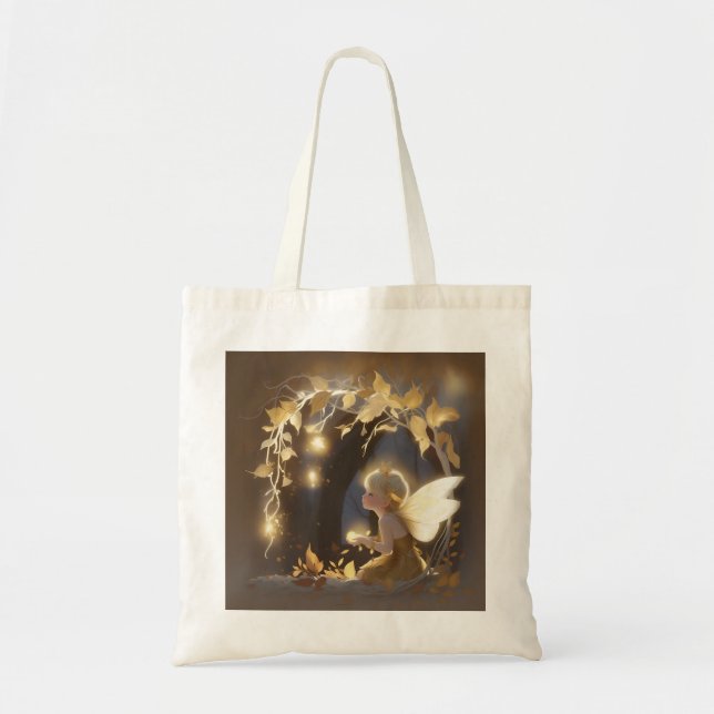 Bolsa Tote Fada Adorável do Outono com Flores Reluzentes (Frente)